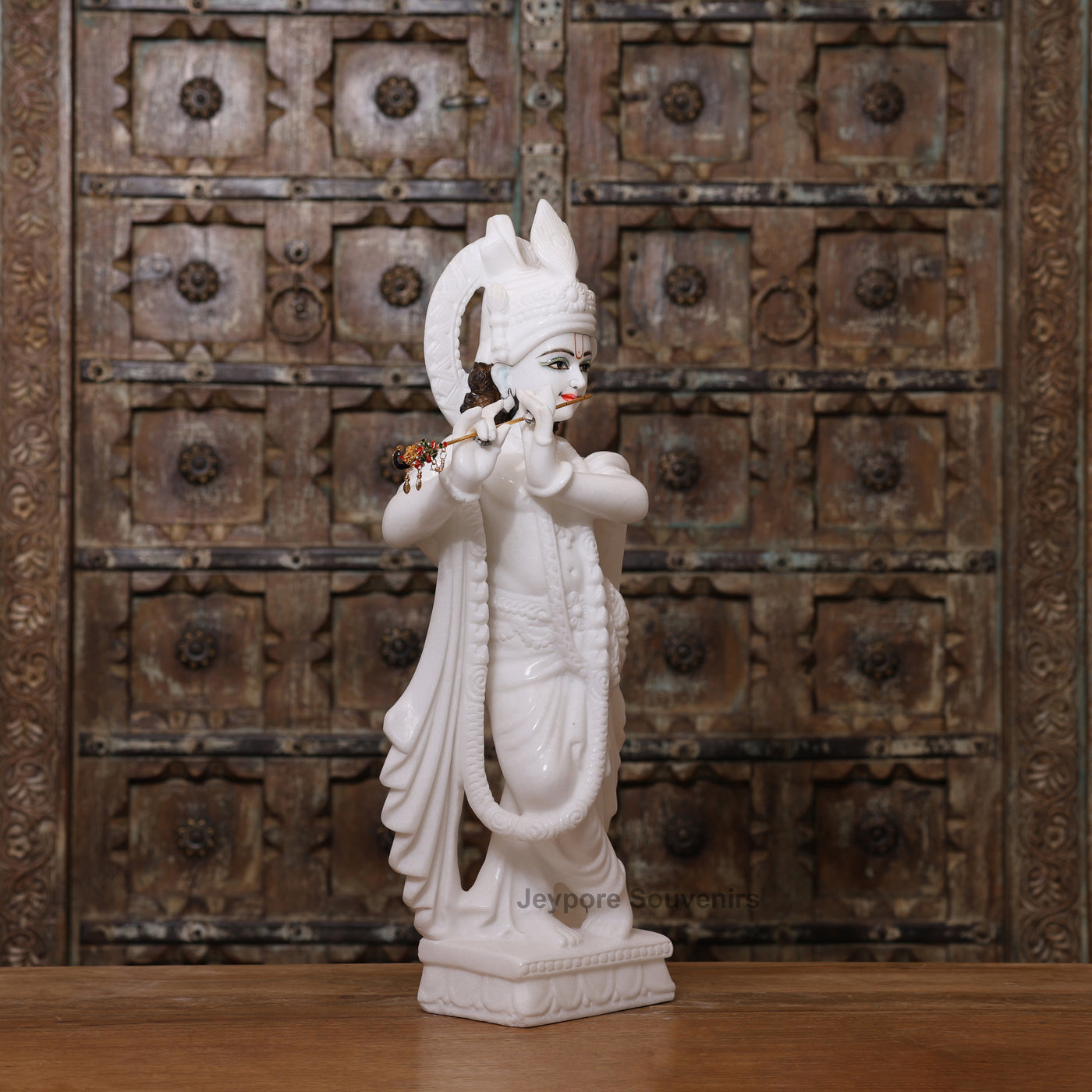 24" Pure White Marble Radha Krishna Statue Pair – Handcrafted by Indian Artisans