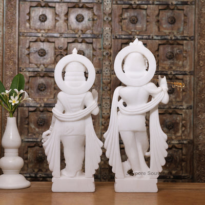 24" Pure White Marble Radha Krishna Statue Pair – Handcrafted by Indian Artisans