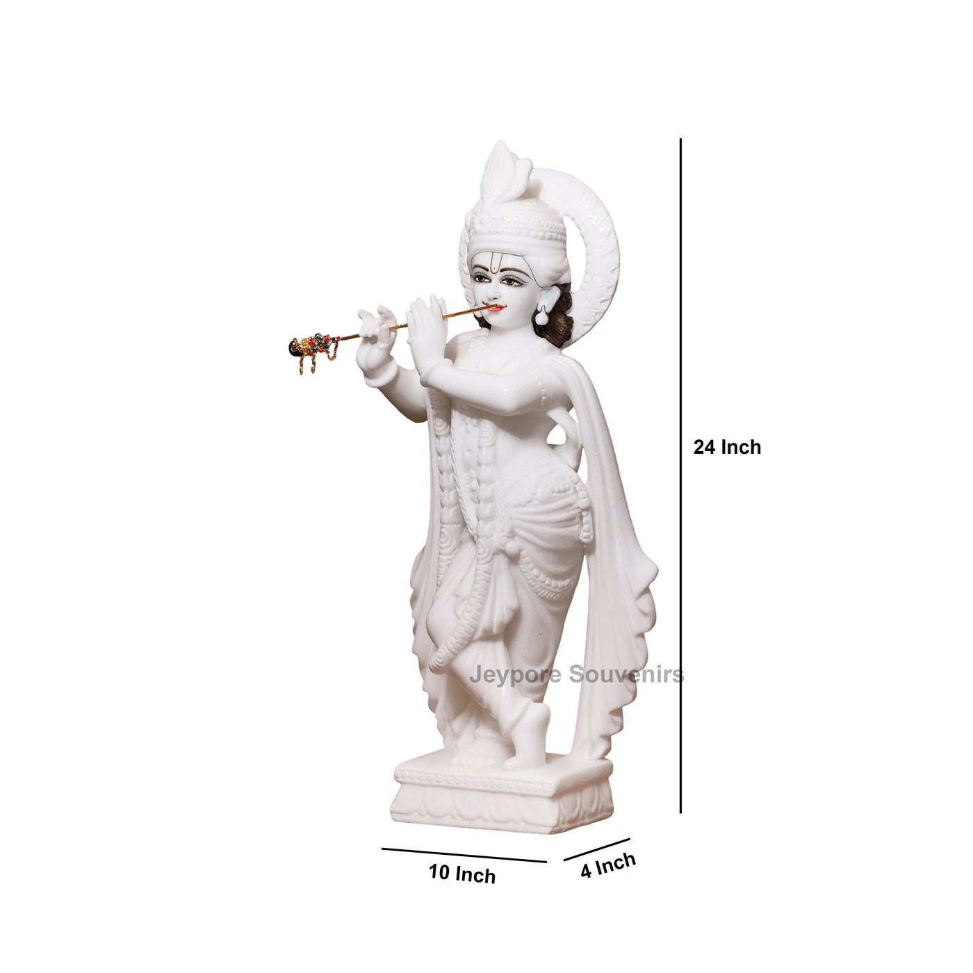 24" Pure White Marble Radha Krishna Sculpture Pair