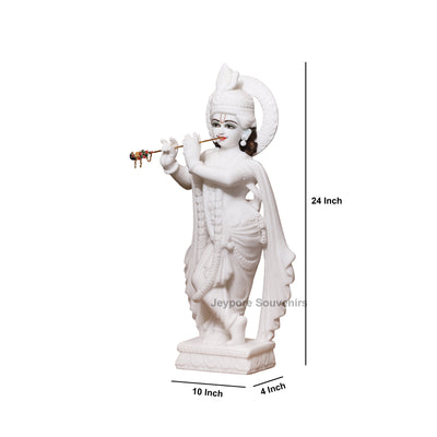 24" Pure White Marble Radha Krishna Sculpture Pair