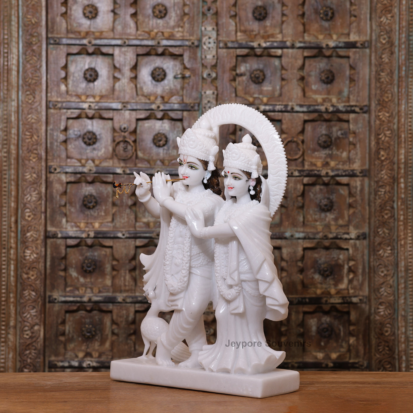 24" Pure White Marble Radha Krishna Idol | Handcrafted Sculpture by Jeypore Souvenirs
