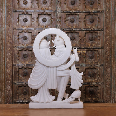 24" Pure White Marble Radha Krishna Idol | Handcrafted Sculpture by Jeypore Souvenirs