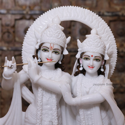 24" Pure White Marble Radha Krishna Idol | Handcrafted Sculpture by Jeypore Souvenirs