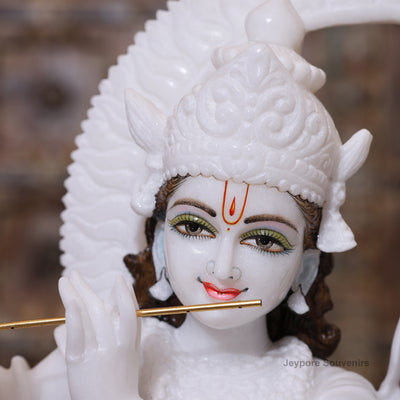 24" Pure White Marble Radha Krishna Idol | Handcrafted Sculpture by Jeypore Souvenirs