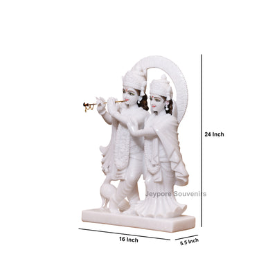 24" Pure White Marble Radha Krishna Idol | Handcrafted Sculpture by Jeypore Souvenirs