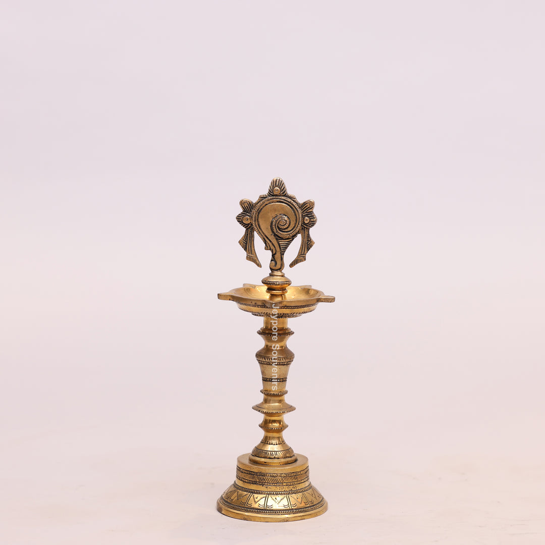 Handcrafted Brass Shankh Chakra Oil Lamp – Traditional Vishnu Deepam