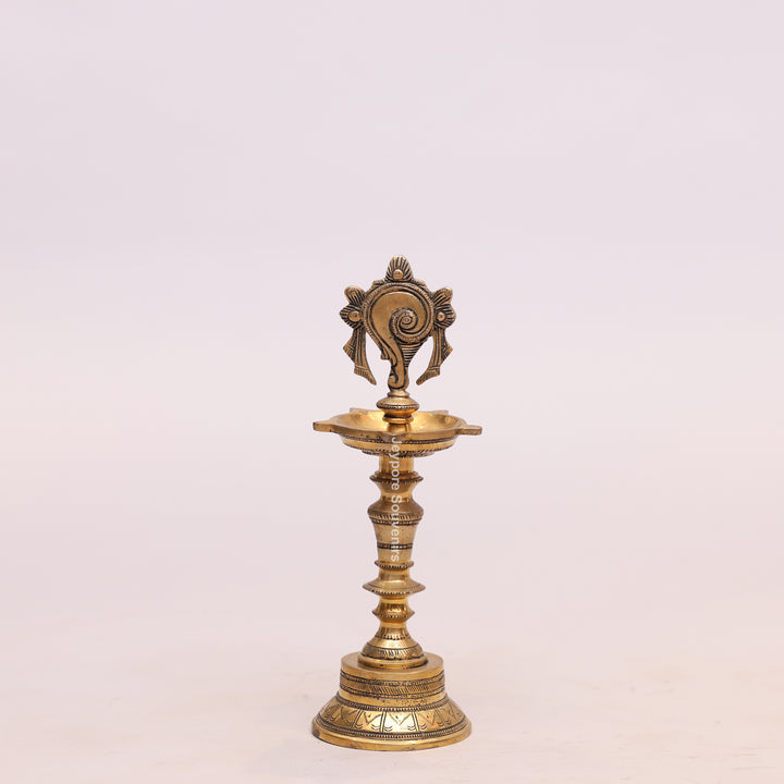 Handcrafted Brass Shankh Chakra Oil Lamp – Traditional Vishnu Deepam