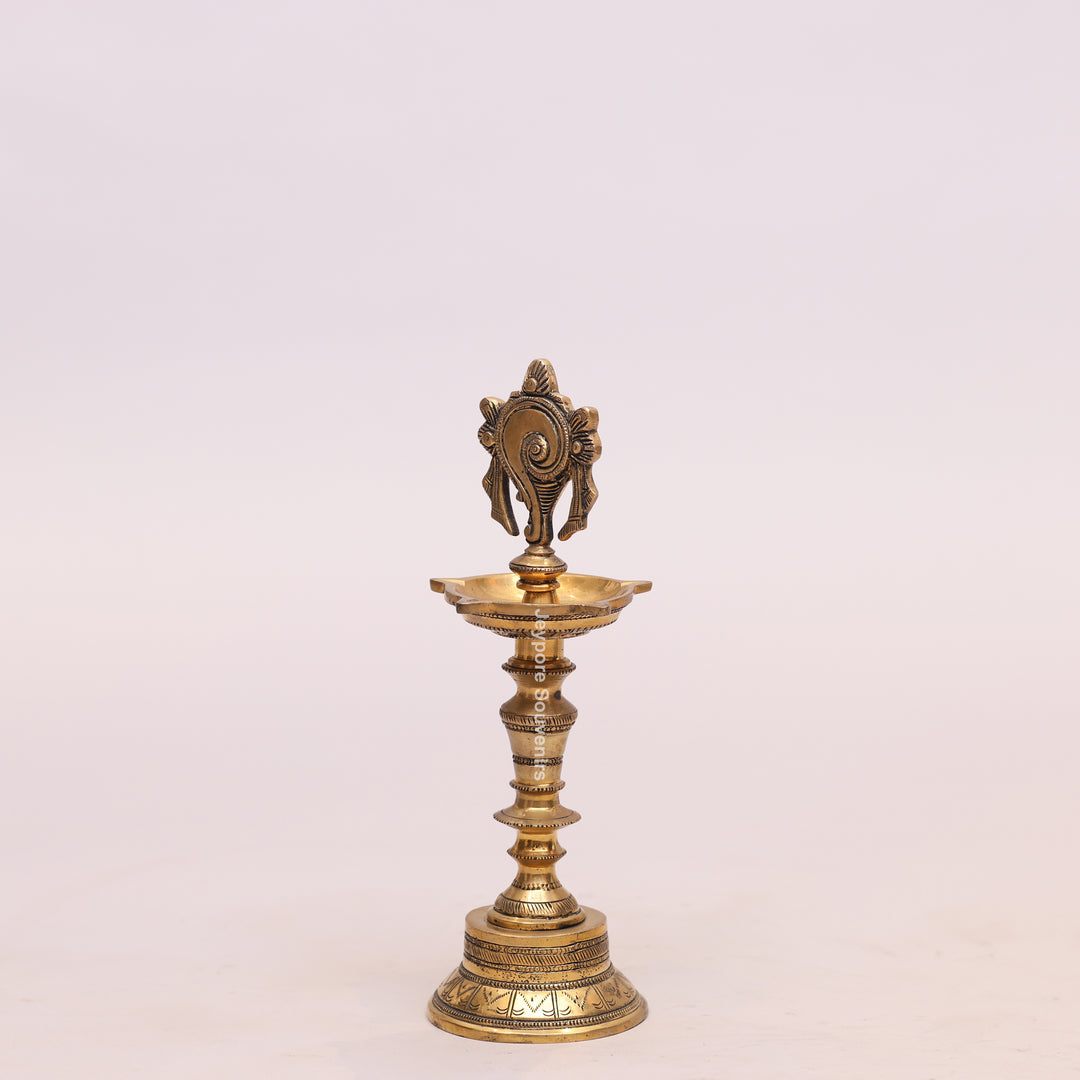 Handcrafted Brass Shankh Chakra Oil Lamp – Traditional Vishnu Deepam