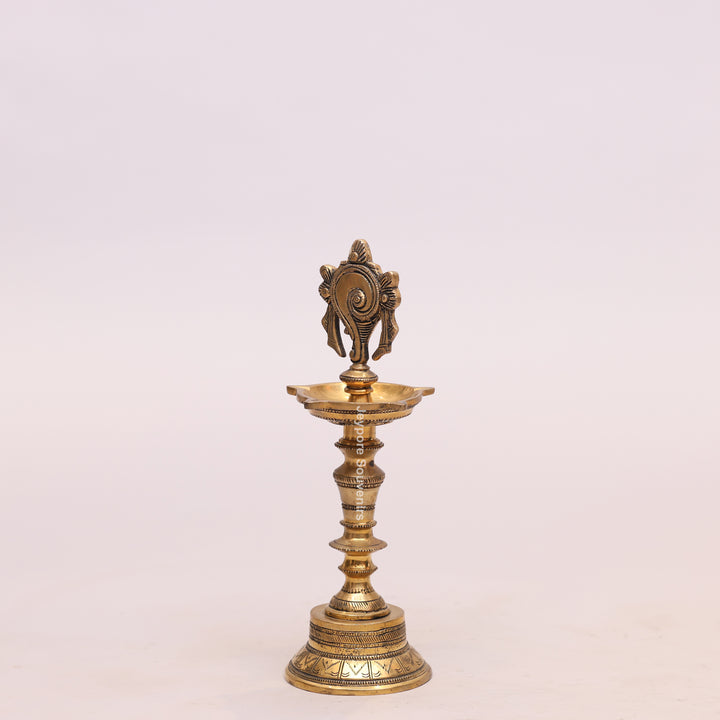 Handcrafted Brass Shankh Chakra Oil Lamp – Traditional Vishnu Deepam