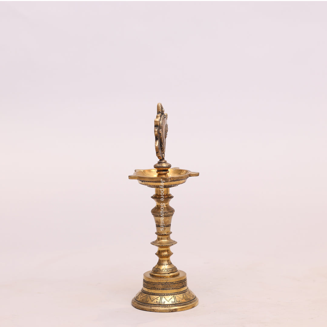 Handcrafted Brass Shankh Chakra Oil Lamp – Traditional Vishnu Deepam