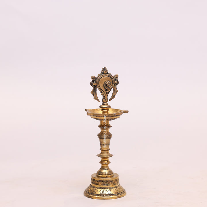 Handcrafted Brass Shankh Chakra Oil Lamp – Traditional Vishnu Deepam