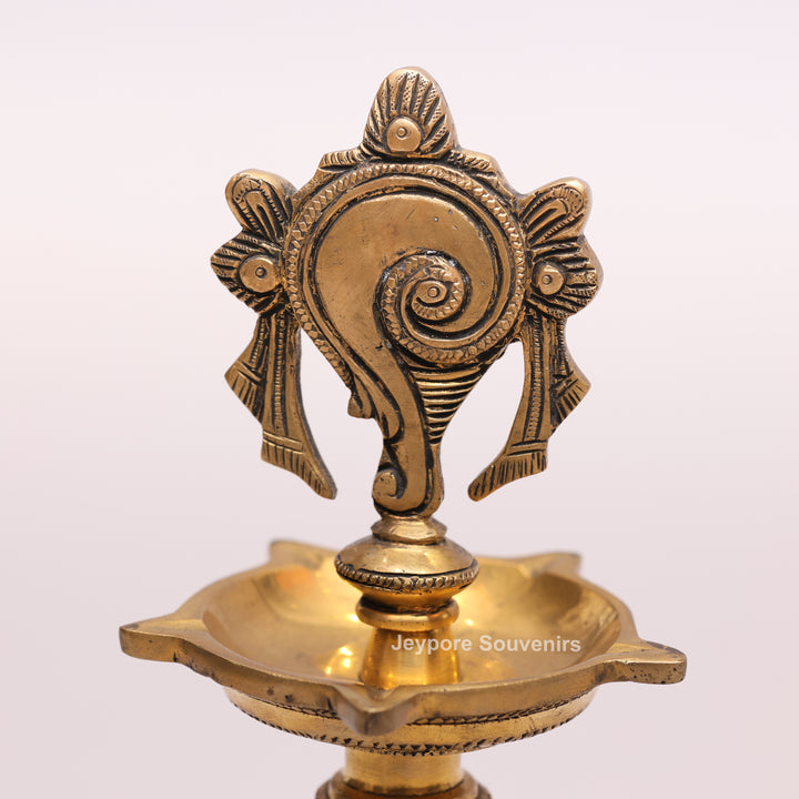 Handcrafted Brass Shankh Chakra Oil Lamp – Traditional Vishnu Deepam