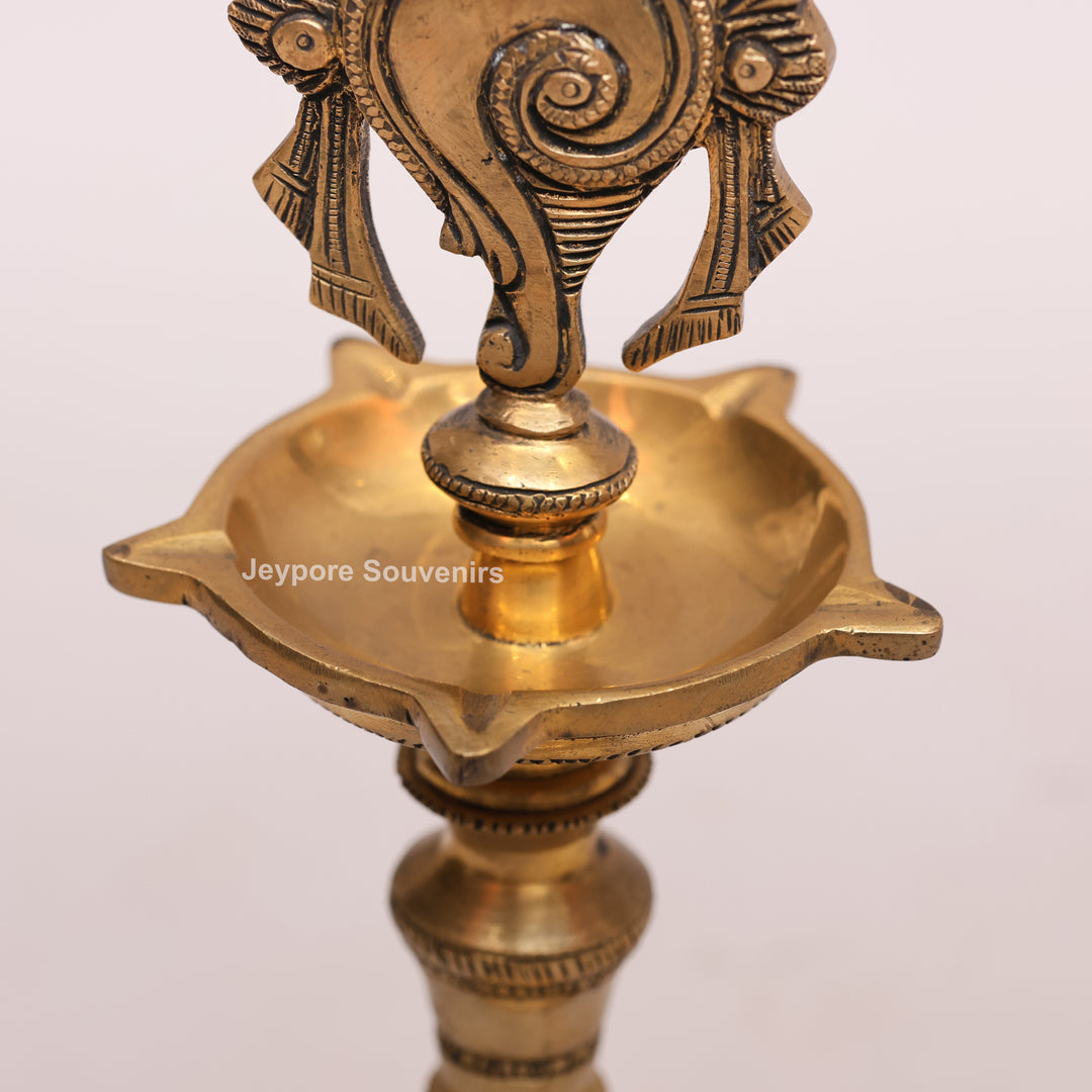 Handcrafted Brass Shankh Chakra Oil Lamp – Traditional Vishnu Deepam