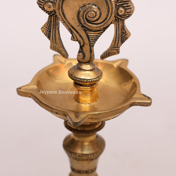Handcrafted Brass Shankh Chakra Oil Lamp – Traditional Vishnu Deepam