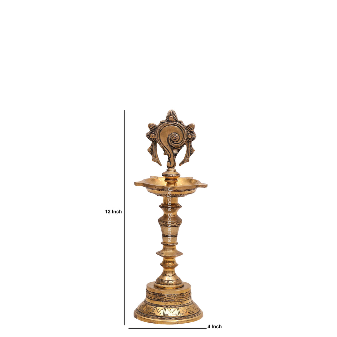 Handcrafted Brass Shankh Chakra Oil Lamp – Traditional Vishnu Deepam