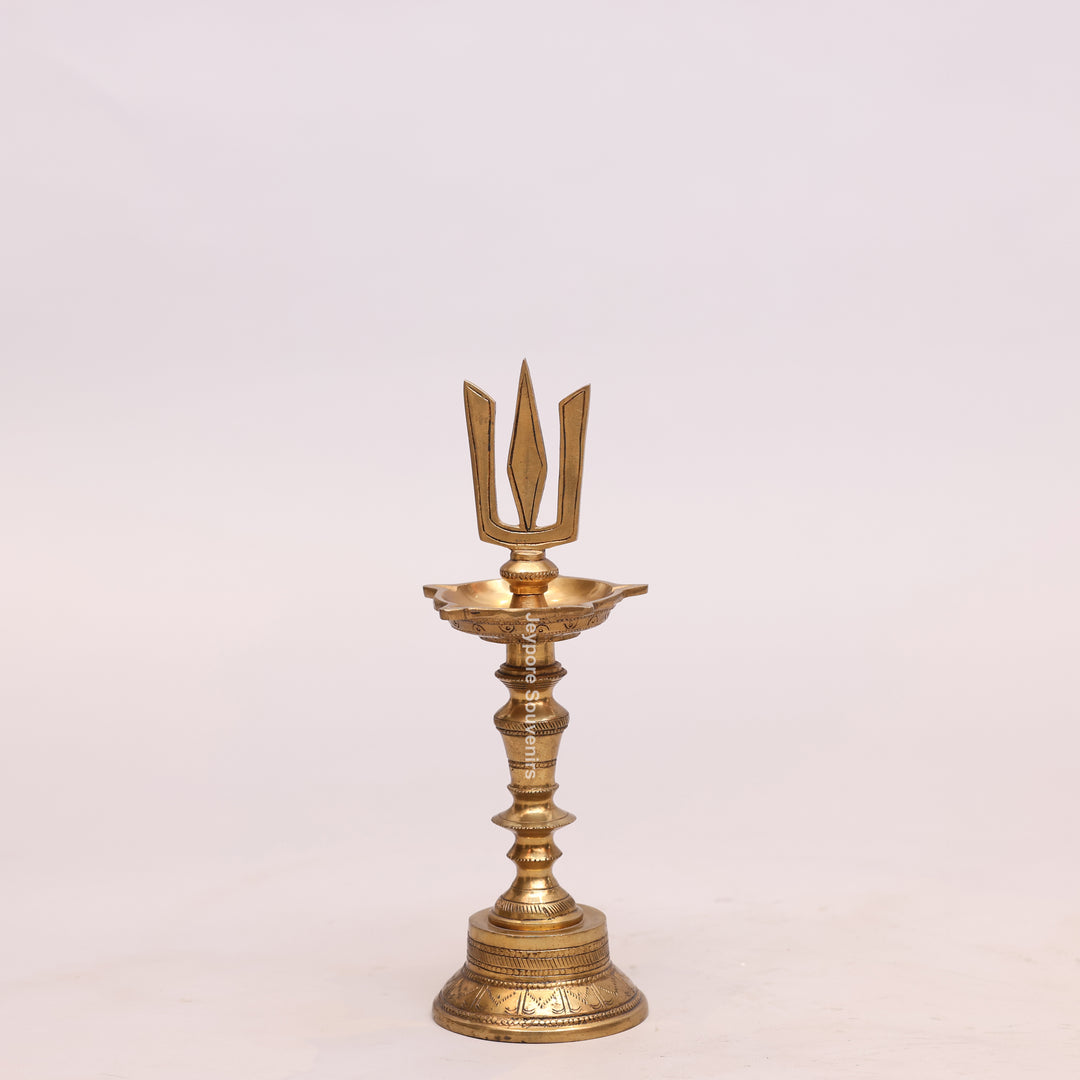 Handcrafted Brass Lord Shiva Trishul Vilakku Oil Lamp