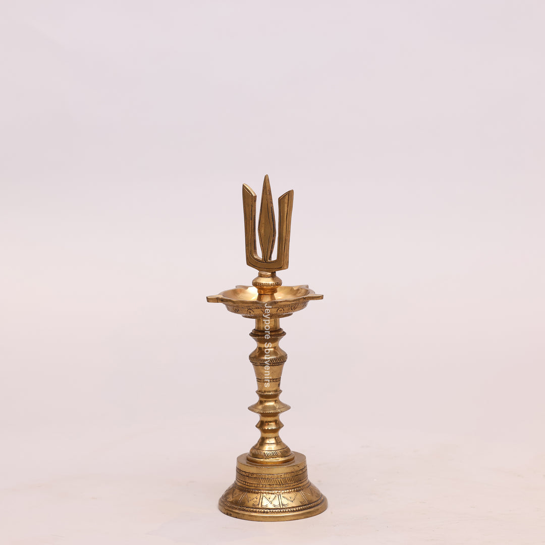 Handcrafted Brass Lord Shiva Trishul Vilakku Oil Lamp