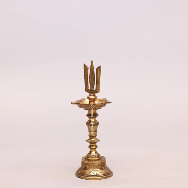 Handcrafted Brass Lord Shiva Trishul Vilakku Oil Lamp