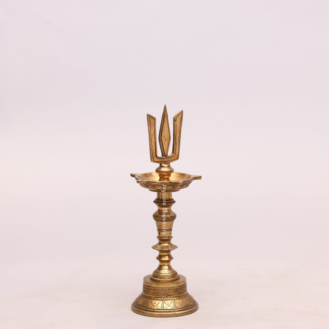 Handcrafted Brass Lord Shiva Trishul Vilakku Oil Lamp