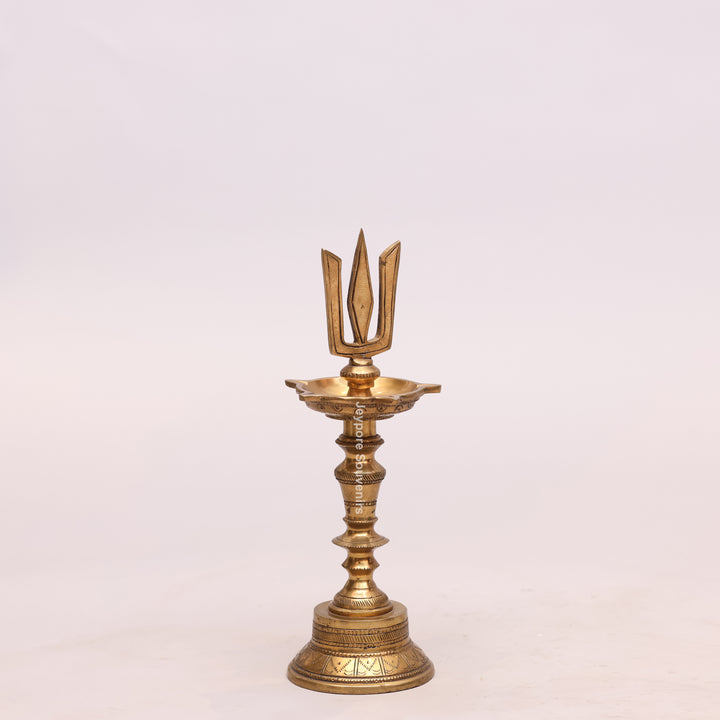 Handcrafted Brass Lord Shiva Trishul Vilakku Oil Lamp