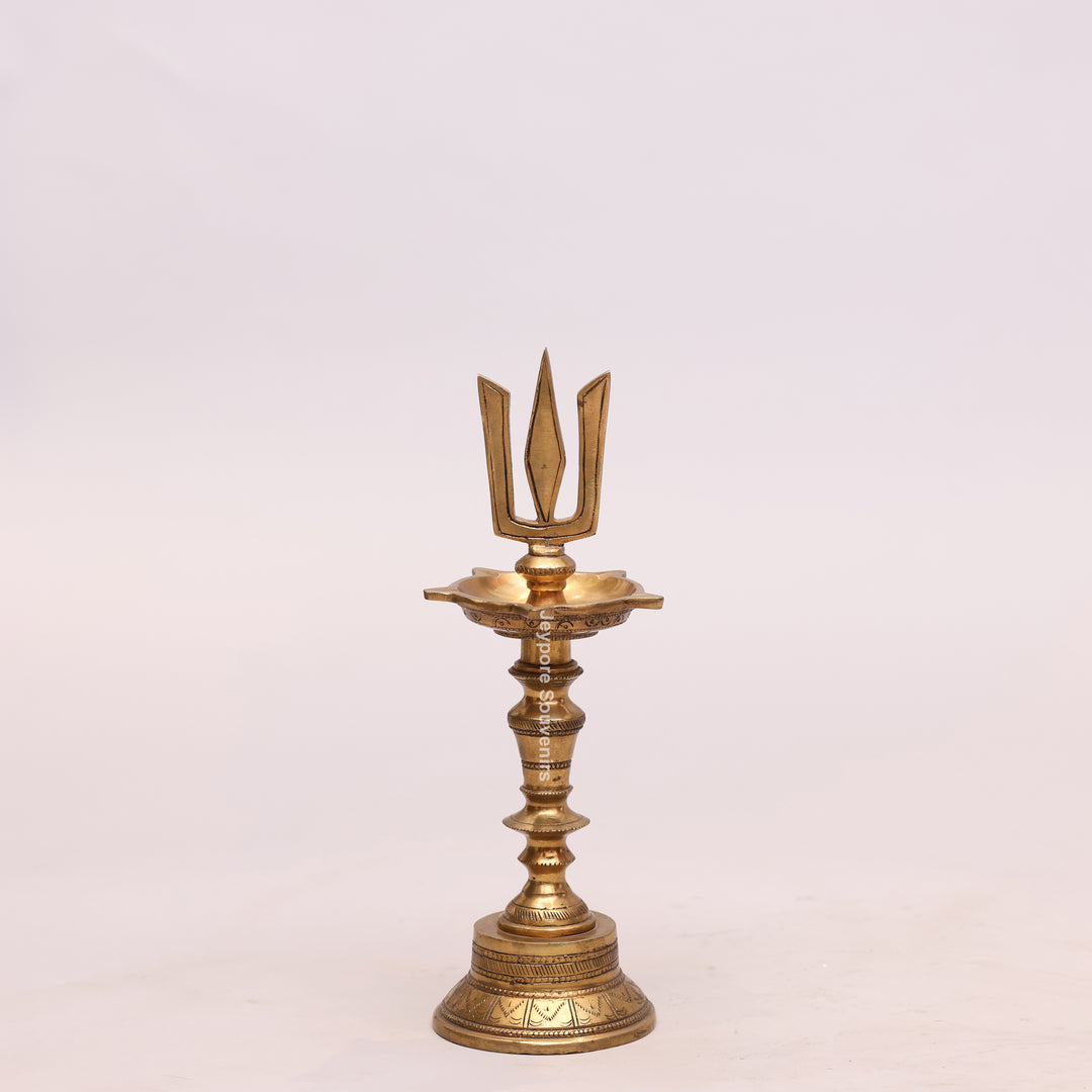 Handcrafted Brass Lord Shiva Trishul Vilakku Oil Lamp