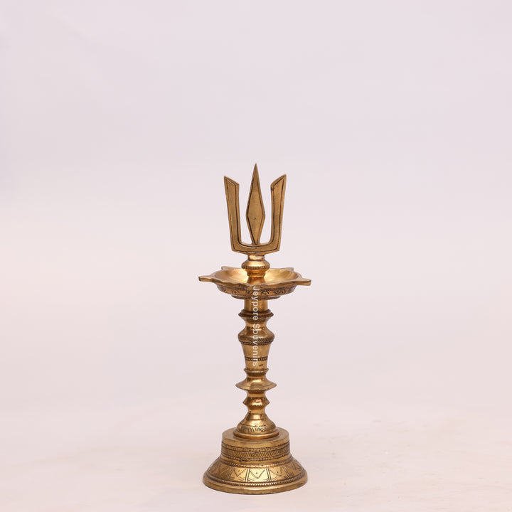 Handcrafted Brass Lord Shiva Trishul Vilakku Oil Lamp