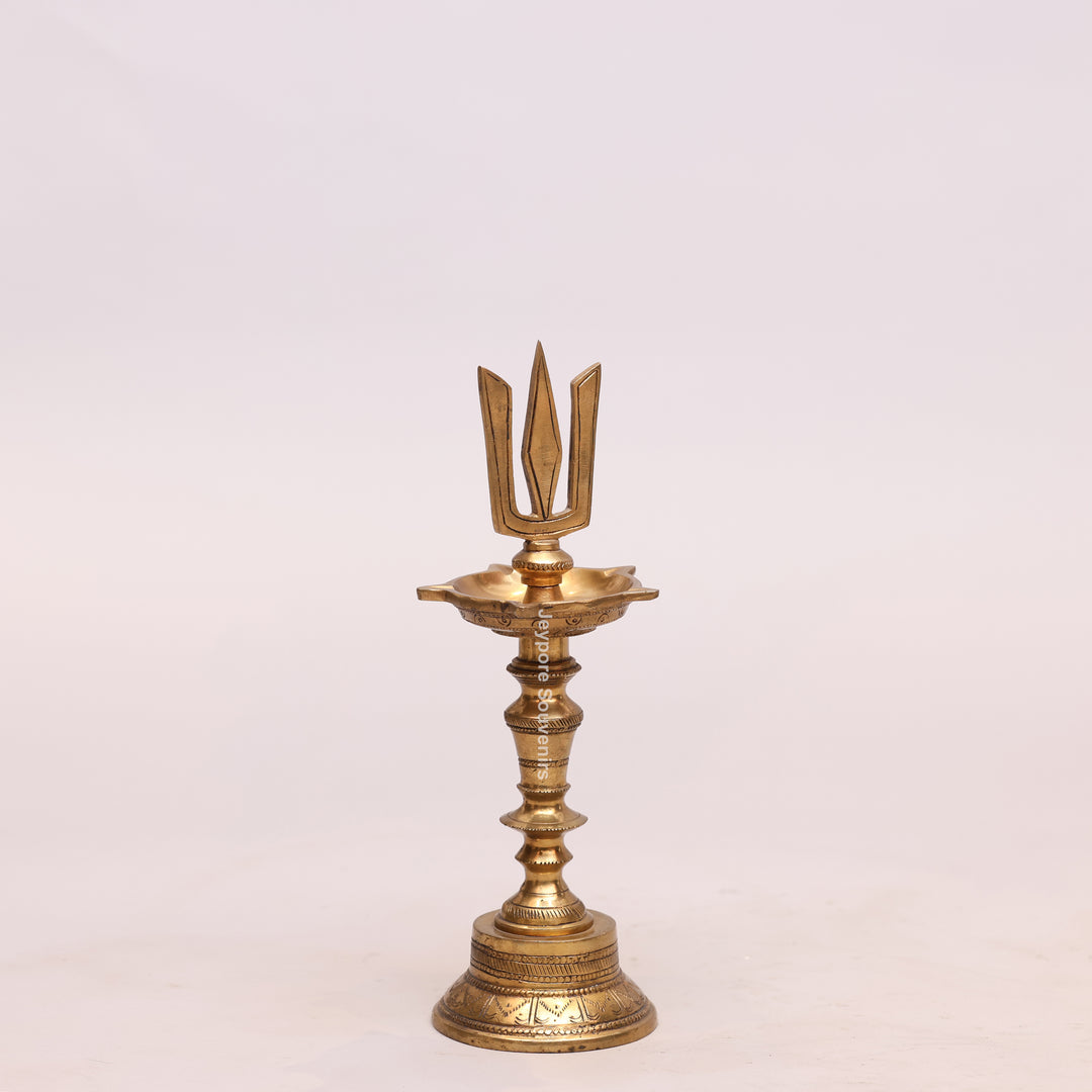 Handcrafted Brass Lord Shiva Trishul Vilakku Oil Lamp