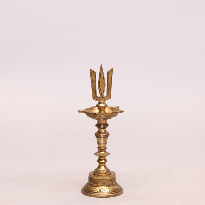 Handcrafted Brass Lord Shiva Trishul Vilakku Oil Lamp