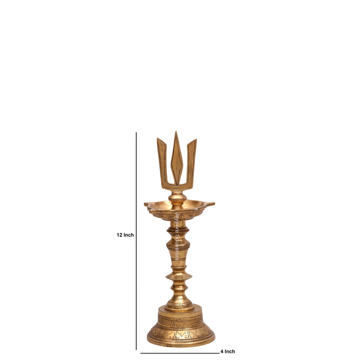 Handcrafted Brass Lord Shiva Trishul Vilakku Oil Lamp