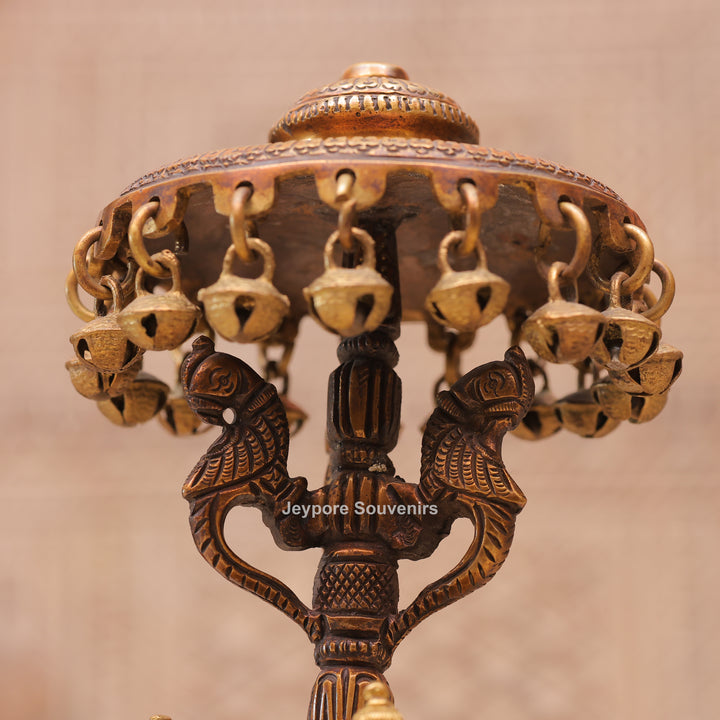 Handcrafted Brass Ganesha Lakshmi Saraswati Revolving Idol with Decorative Parasol