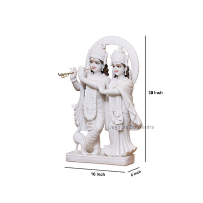 30" Pure White Marble Radha Krishna Statue | Elegant Makrana Marble Sculpture for Home Temple & Décor