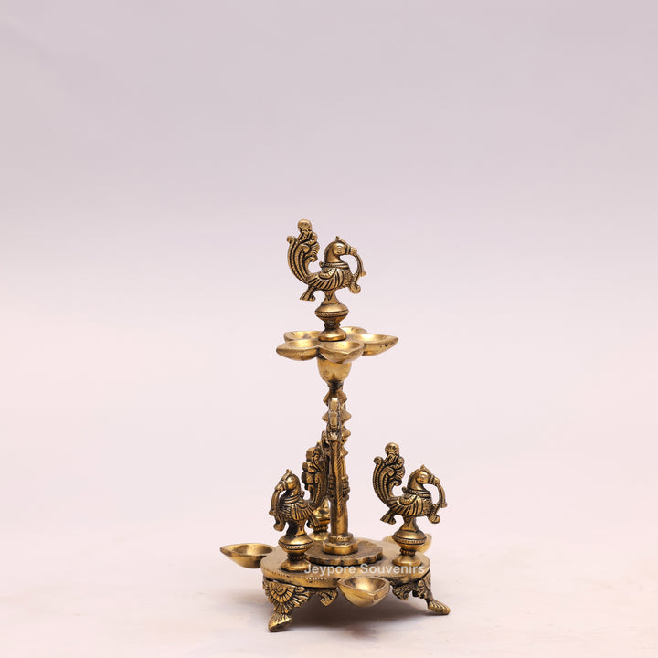 Traditional South Indian Handmade Brass Peacock Oil Lamp