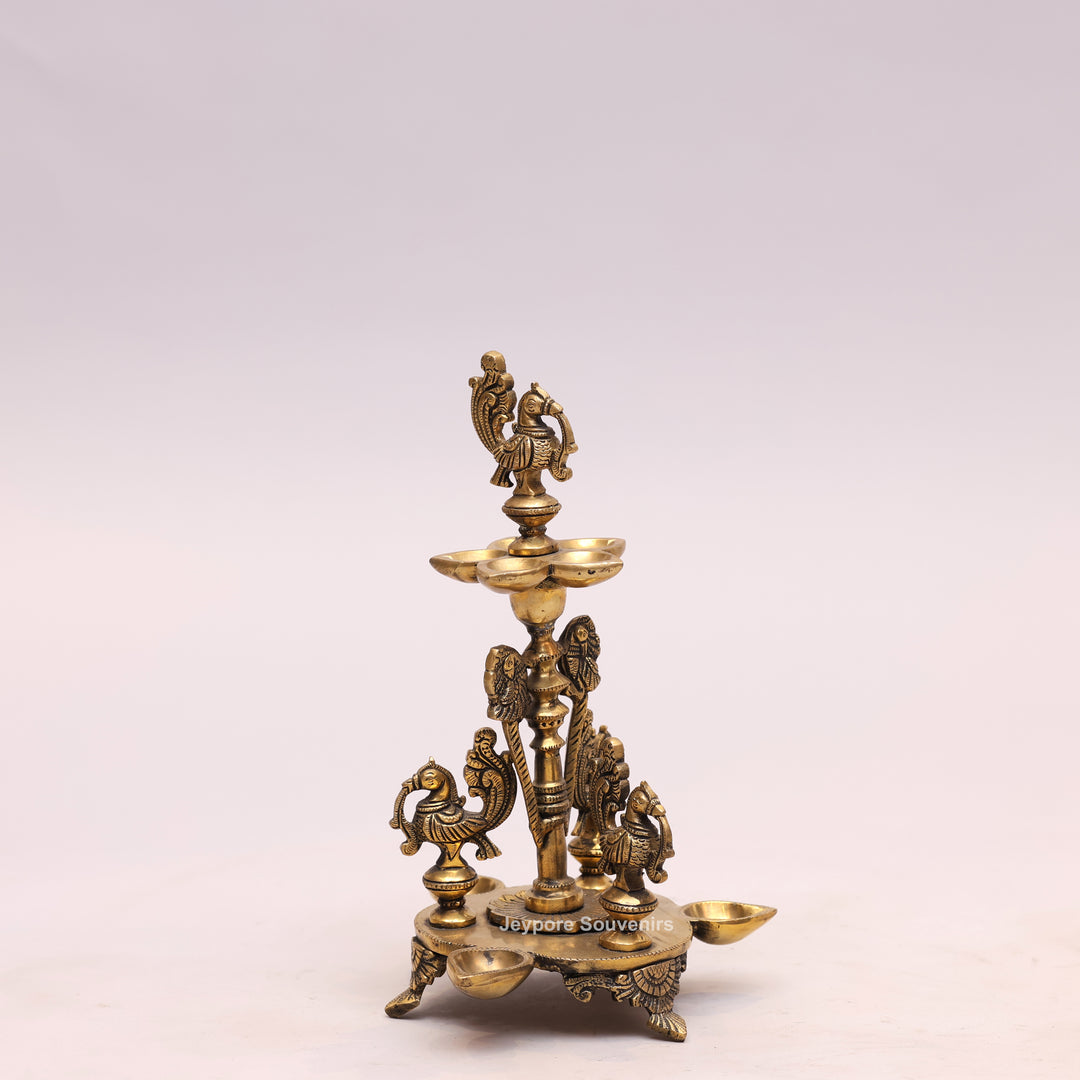 Traditional South Indian Handmade Brass Peacock Oil Lamp