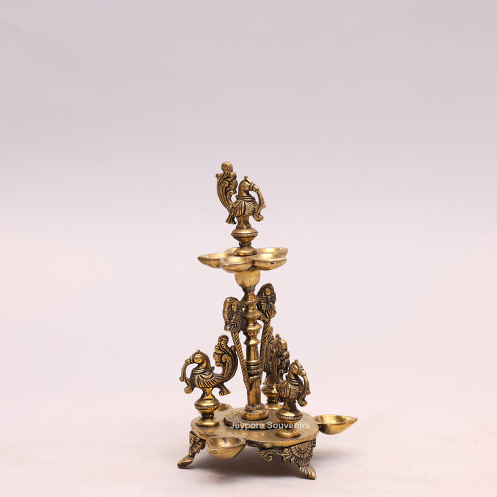 Traditional South Indian Handmade Brass Peacock Oil Lamp