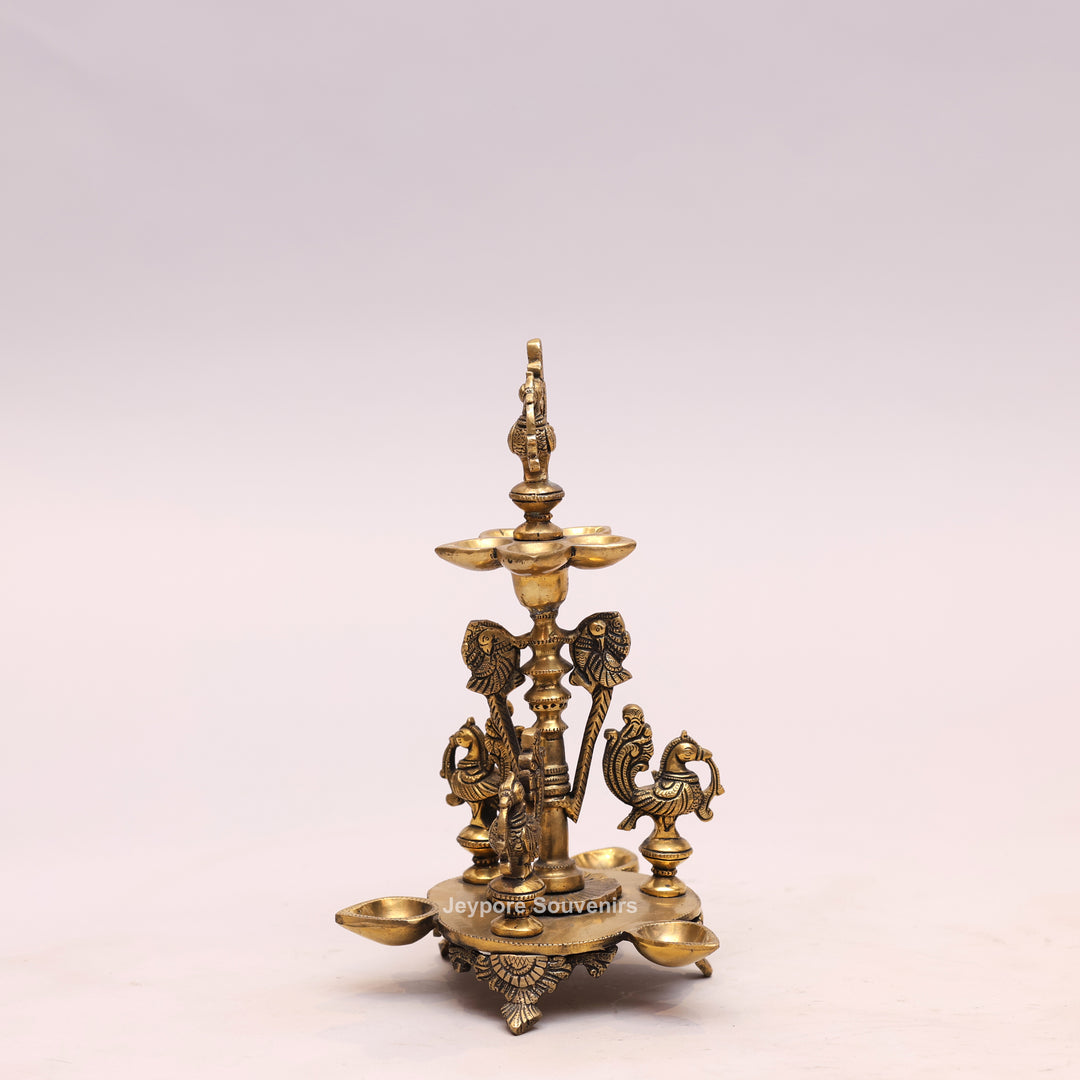 Traditional South Indian Handmade Brass Peacock Oil Lamp