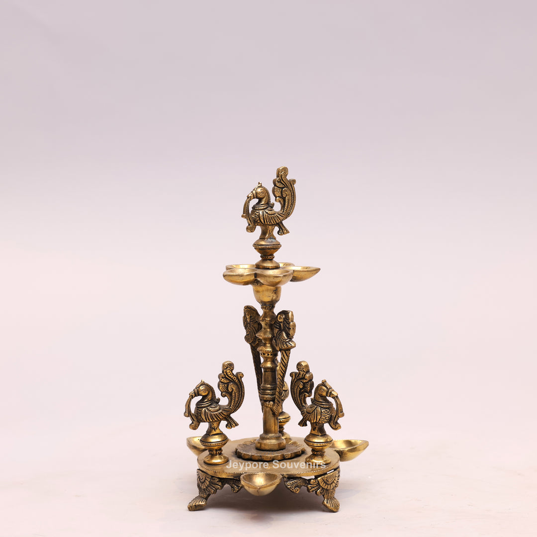 Traditional South Indian Handmade Brass Peacock Oil Lamp