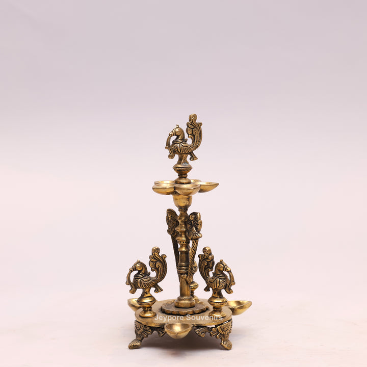Traditional South Indian Handmade Brass Peacock Oil Lamp