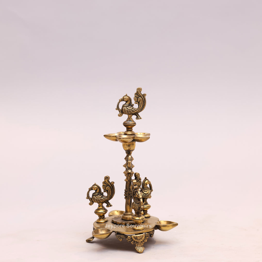 Traditional South Indian Handmade Brass Peacock Oil Lamp