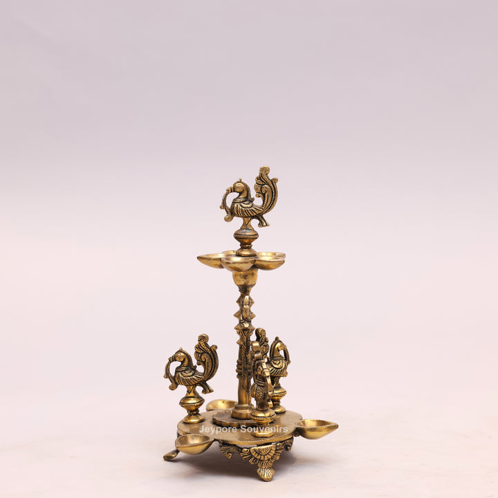 Traditional South Indian Handmade Brass Peacock Oil Lamp