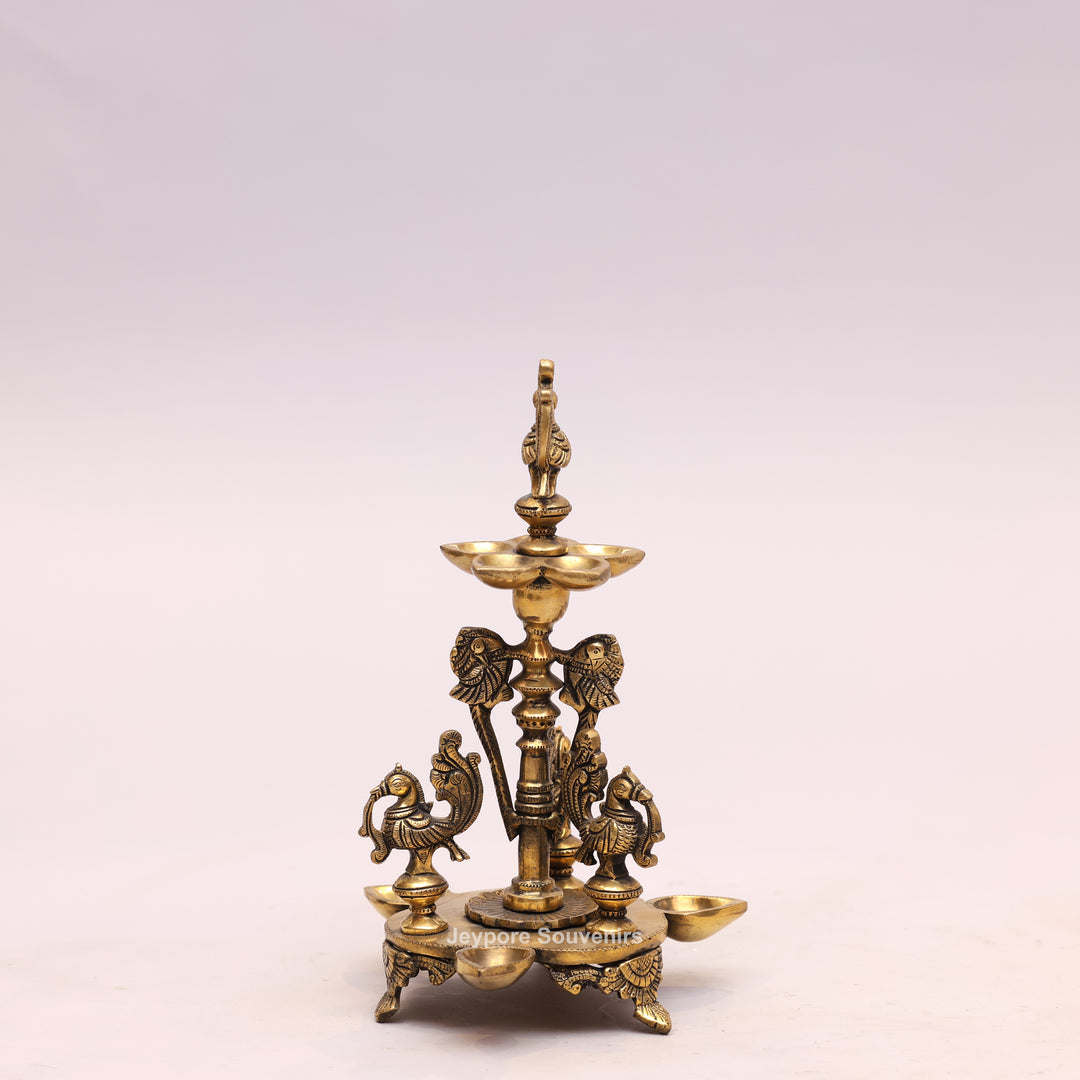 Traditional South Indian Handmade Brass Peacock Oil Lamp