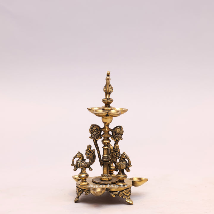 Traditional South Indian Handmade Brass Peacock Oil Lamp