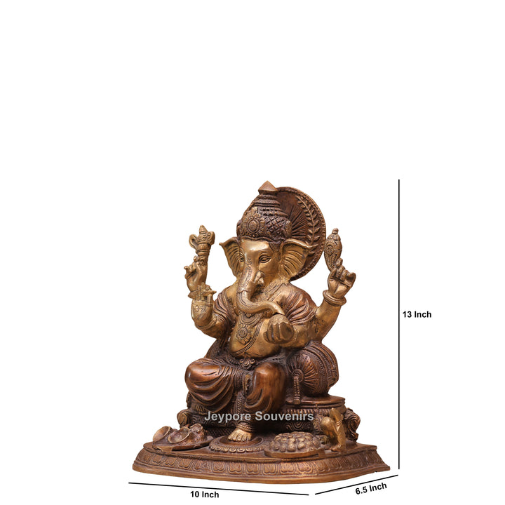 Traditional Handcrafted Brass Lord Ganesha Sitting Statue on Royal Seat