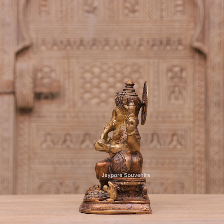 Traditional Handcrafted Brass Lord Ganesha Sitting Statue on Royal Seat