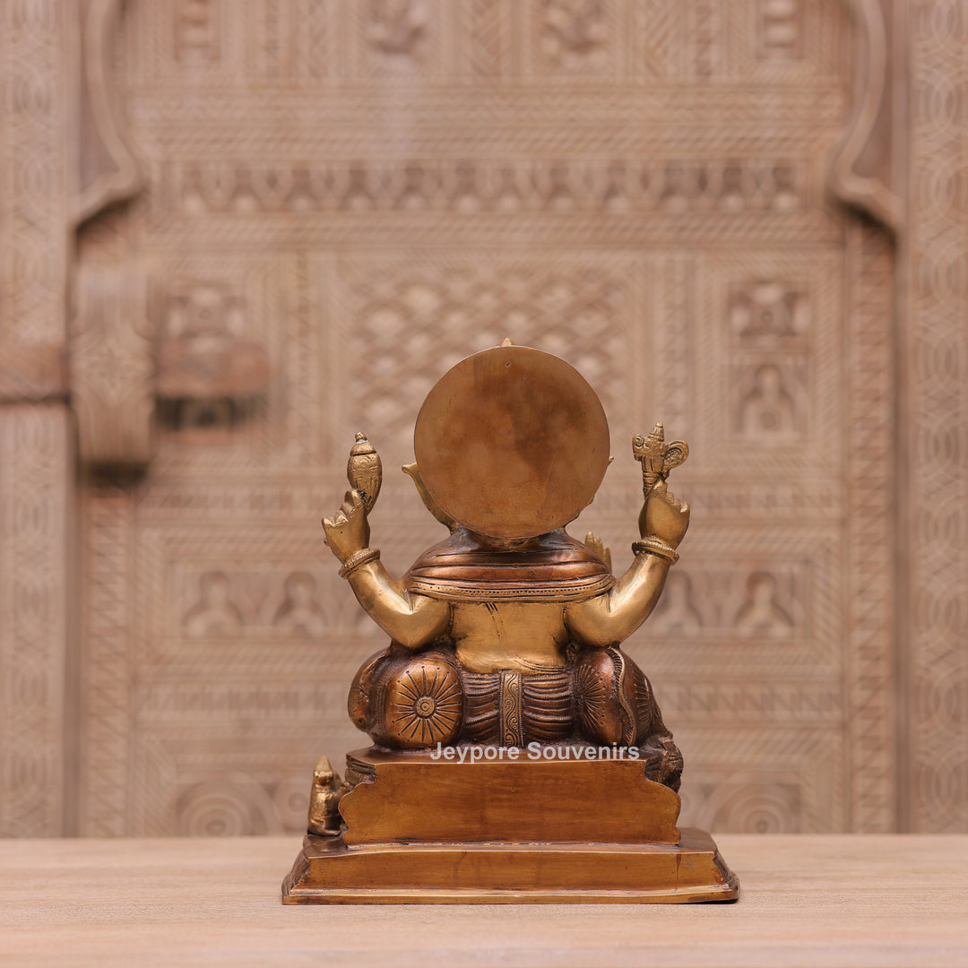 Traditional Handcrafted Brass Lord Ganesha Sitting Statue on Royal Seat