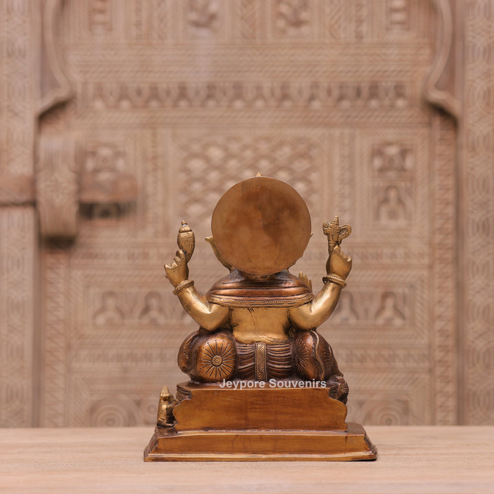 Traditional Handcrafted Brass Lord Ganesha Sitting Statue on Royal Seat