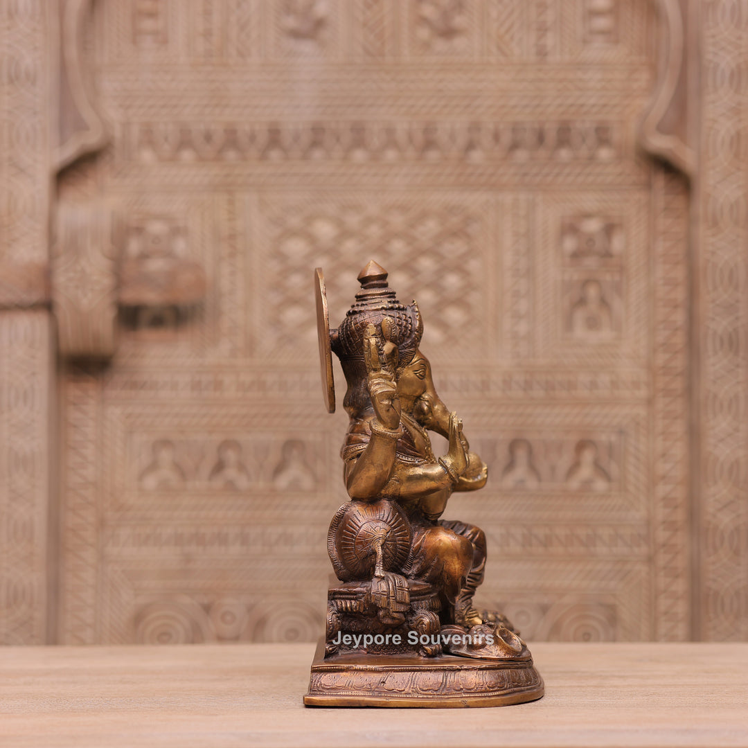 Traditional Handcrafted Brass Lord Ganesha Sitting Statue on Royal Seat