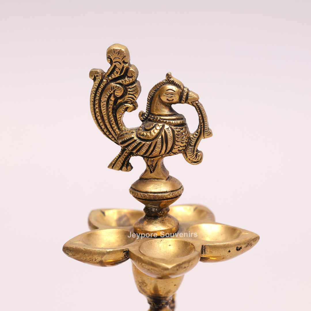 Traditional South Indian Handmade Brass Peacock Oil Lamp