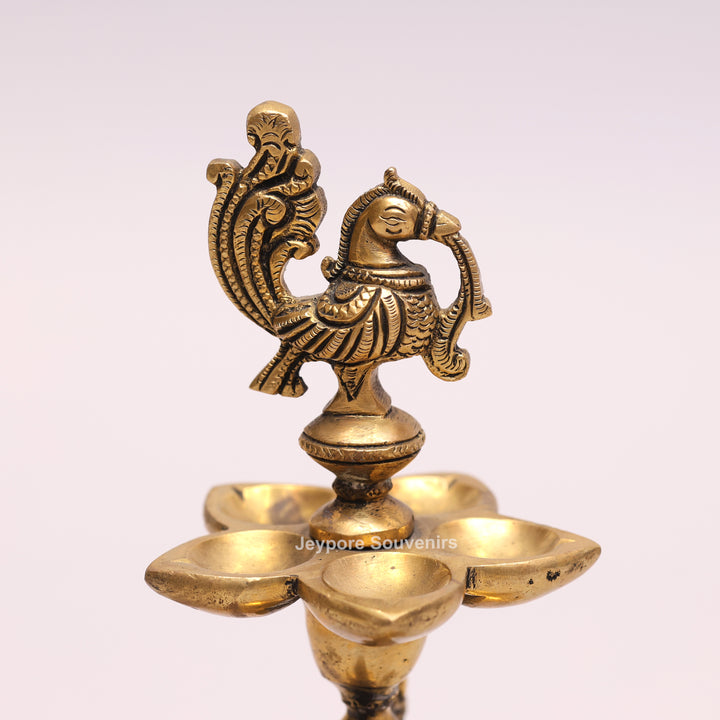 Traditional South Indian Handmade Brass Peacock Oil Lamp
