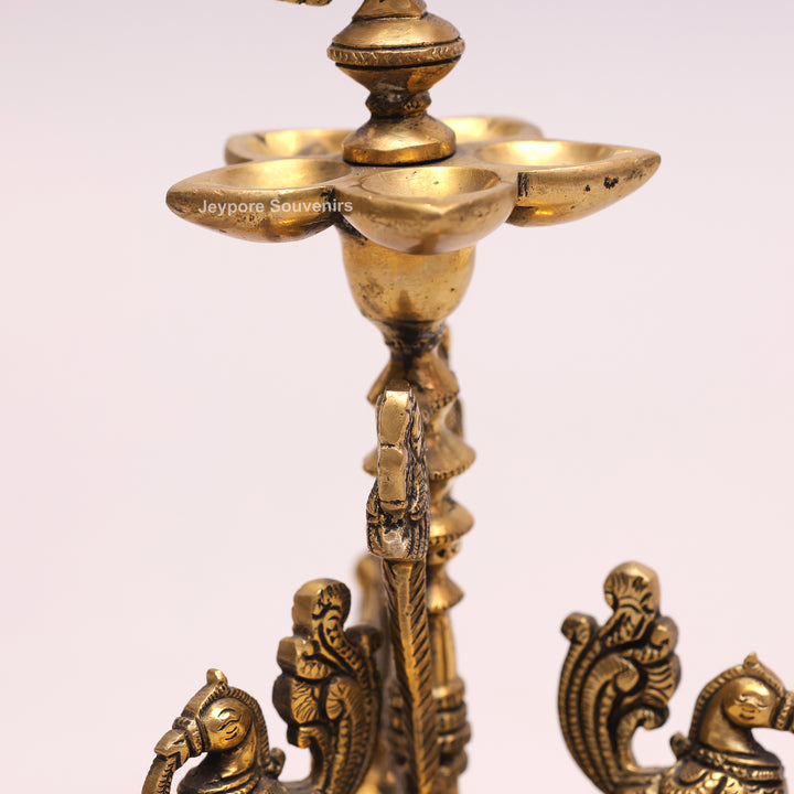 Traditional South Indian Handmade Brass Peacock Oil Lamp