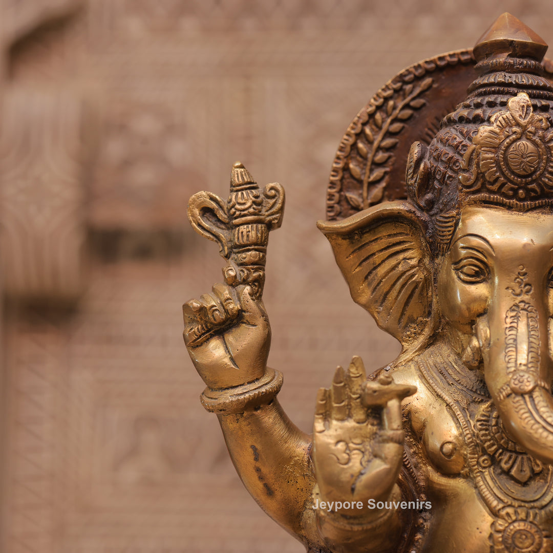 Traditional Handcrafted Brass Lord Ganesha Sitting Statue on Royal Seat